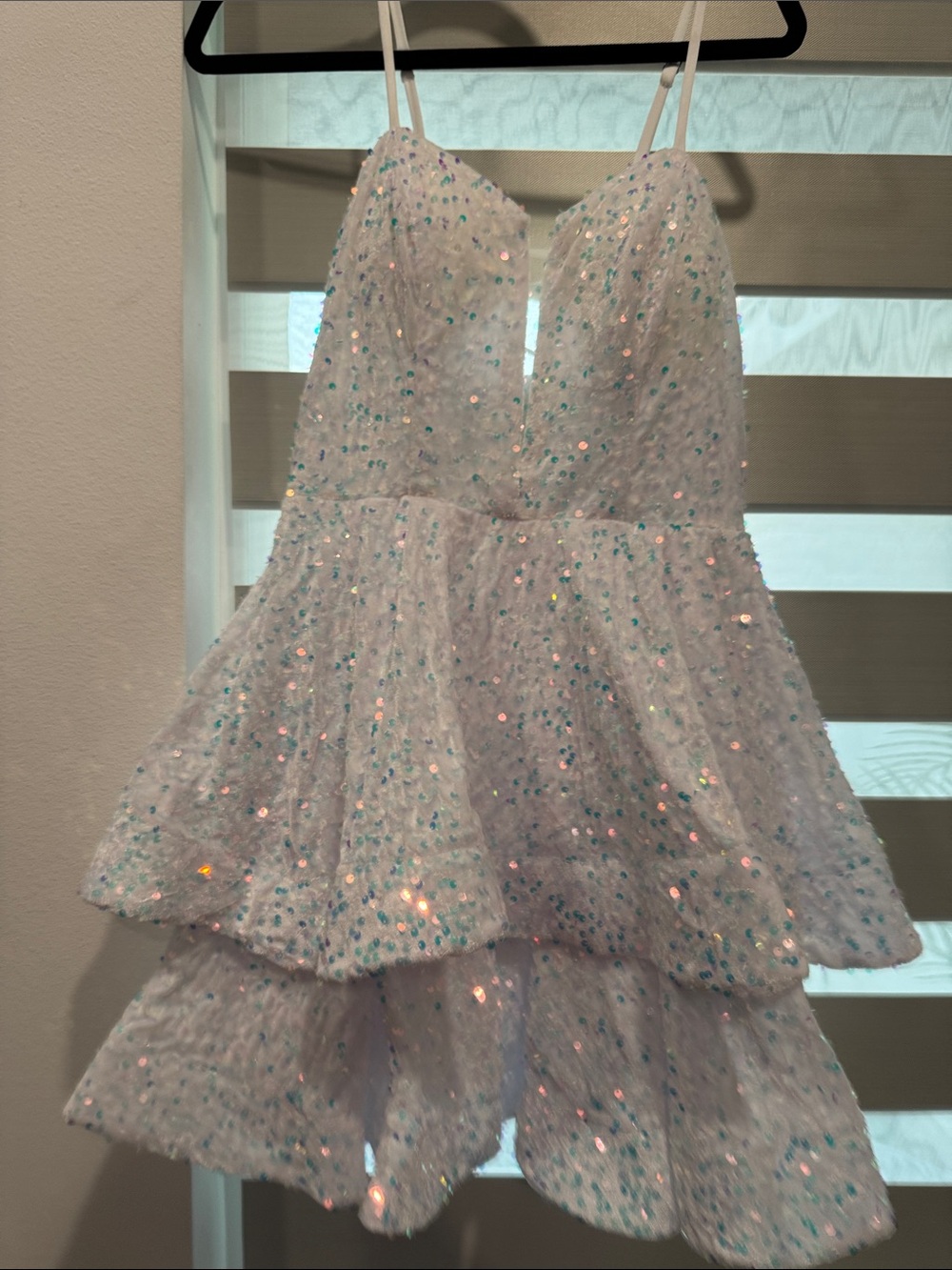 Sparkling White Sequin Tiered Prom or Xv dress